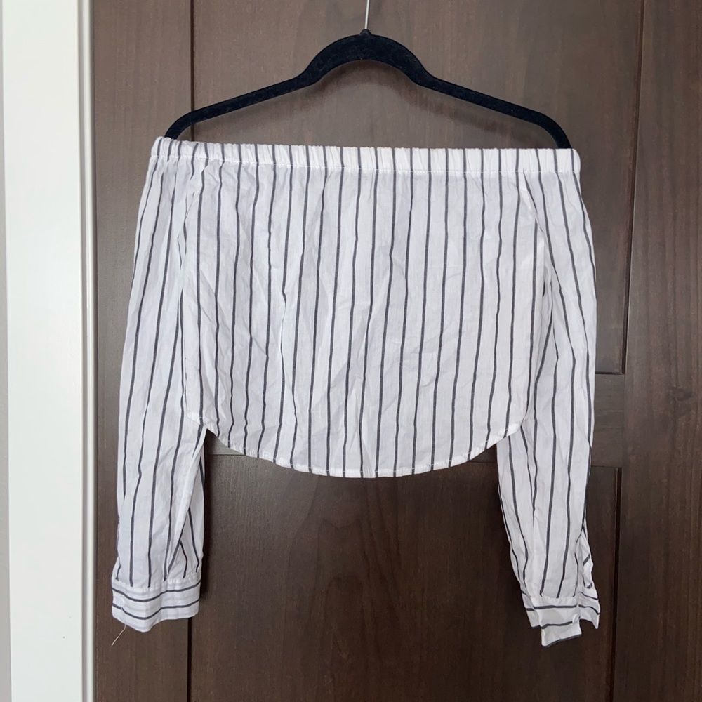 off the shoulder striped crop top